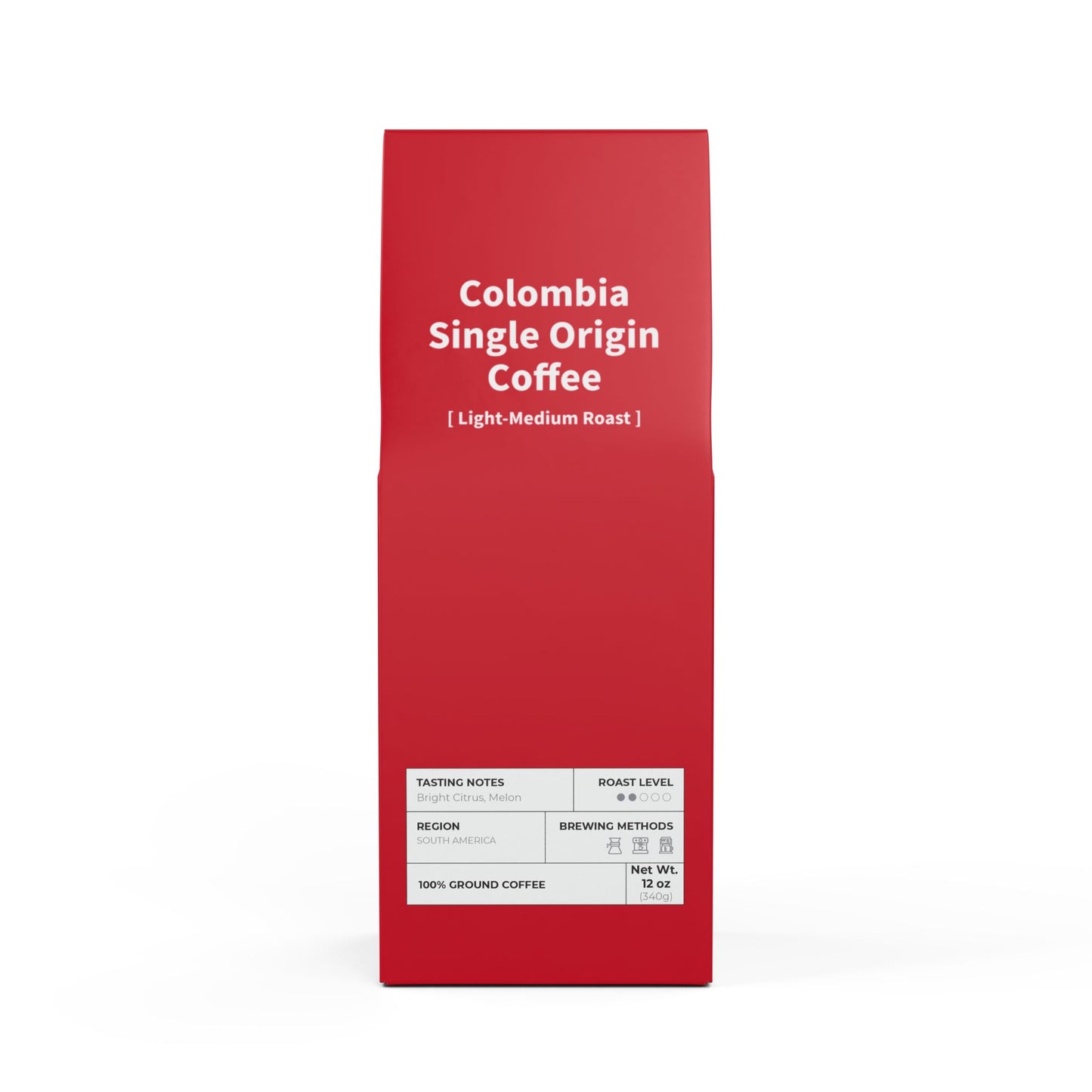 HBS, Colombia Single Origin Coffee (Light-Medium Roast), Red Package