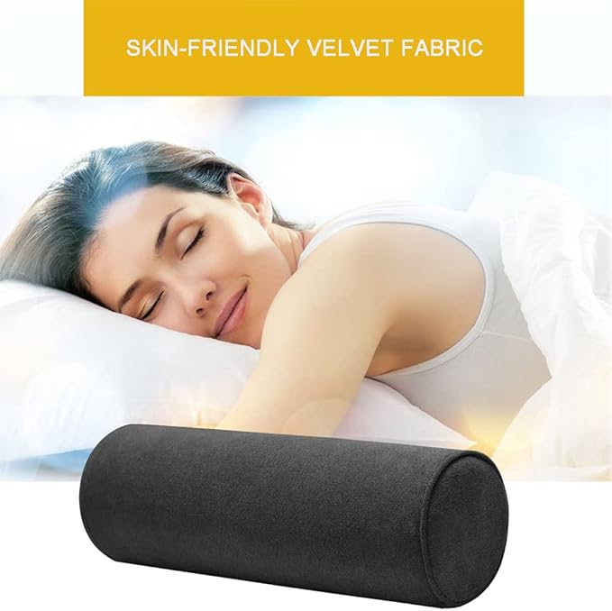 Cylinder Round Memory Foam Support Pillows 17.8X6 Cervical Neck Roll Pillow with Pillowcase Soft, Comfortable and Breathable for Sleeping, Chair, Car, Sofa,Travel Black
