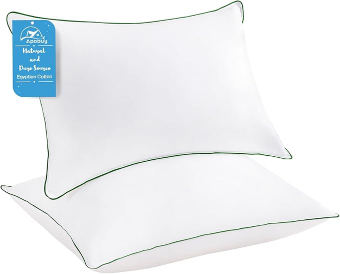 Hotel-Quality Bedding Bed Pillows for Sleeping - Queen Size Set of 2, 100% Breathable Cotton Cover Soft Supportive Fluffy Pillows 2 Pack Full size20*28(Green)