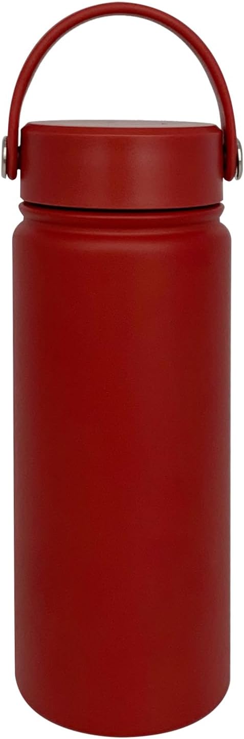 18oz Insulated Water Bottle ,Stainless Steel Sports Water Cup Flask with 2 Lids, Wide Mouth Travel Thermal Mug,Outdoor Sports Bottle(Deep red)
