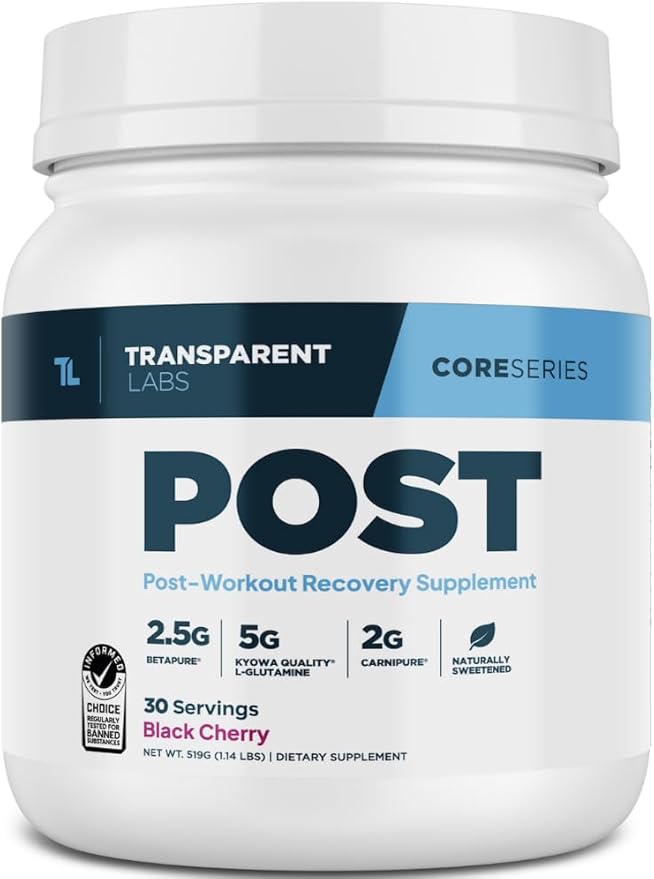 Transparent Labs Post - Post-Workout Recovery Muscle Builder with L-Glutamine, Beta-Alanine and BetaPure Betaine Anhydrous for Muscle Recovery and Muscle Building - 30 Servings, Black Cherry