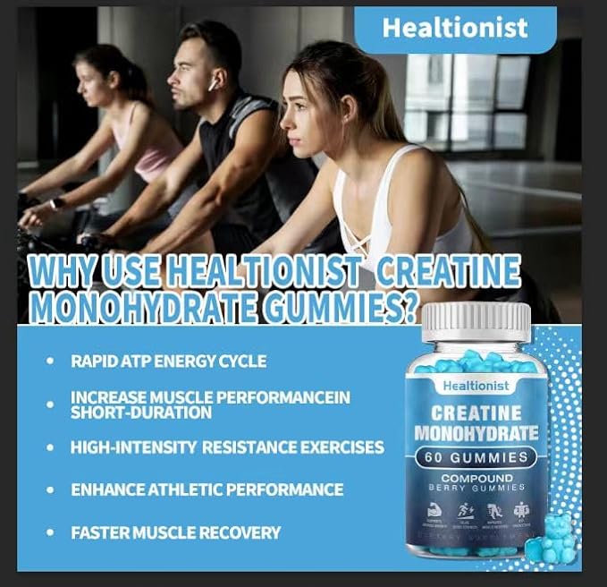 1 Pack Creatine Monohydrate Gummies for Men & Women, Chewable Creatine Monohydrate for Muscle Strength & Growth, Muscle Builder, Energy Boost, Pre-Workout Supplementm, Vegan, 60 Counts