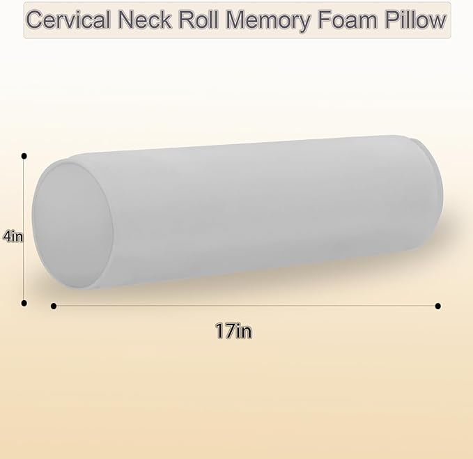 Round Cervical Roll Cylinder Bolster Pillow, 4" x 17" Orthopedic Cervical Roll Memory Foam Ergonomically Pillow forBed, Car, Office and Home Use,with Washable Cover (Grey)