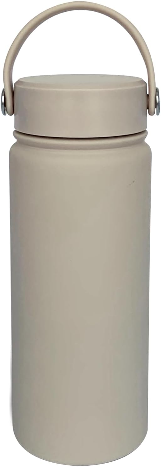 18oz Insulated Water Bottle ,Stainless Steel Sports Water Cup Flask with 2 Lids, Wide Mouth Travel Thermal Mug,Outdoor Sports Bottle(Cream apricot)