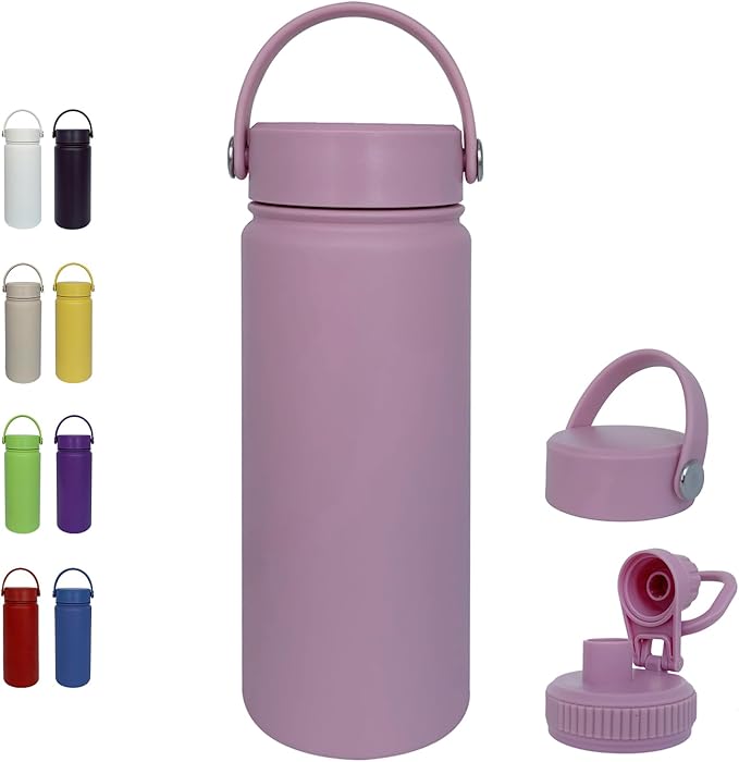 18oz Insulated Water Bottle ,Stainless Steel Sports Water Cup Flask with 2 Lids, Wide Mouth Travel Thermal Mug,Outdoor Sports Bottle(Jelly Purple)