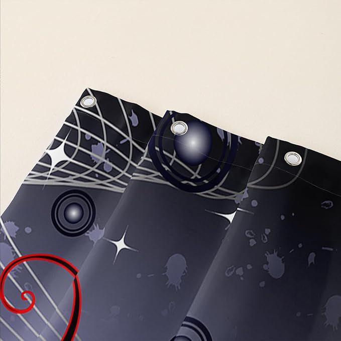 AILONEN Black Rose Shower Curtain for Women,Music Rose Bath Curtain for Bathroom Decor,Red and Black Art Polyester Waterproof for Girls with 12 Plastic Hooks,72" W*78" H Black
