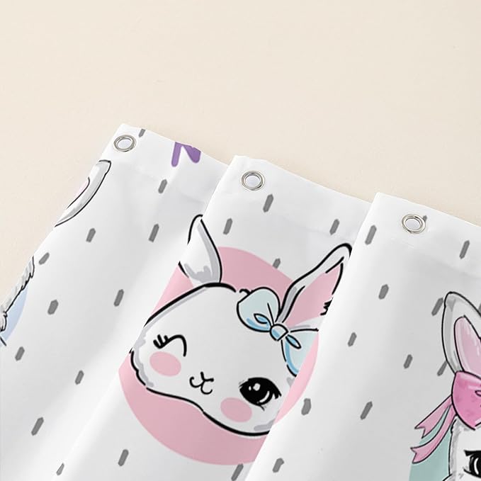AILONEN Cute Rabbit Shower Curtain, Cartoon Kawaii Bunny Shower Curtain for Bathroom,Modern Minimalist White Waterproof Fabric Shower Curtain Set with Hooks 36" W*72" H