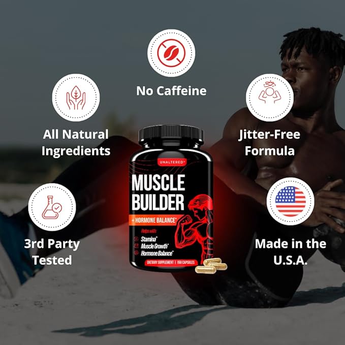 UNALTERED Muscle Builder for Men - Supports Muscle Growth, Size, Strength - Natural Muscle Building Supplement & Energy Booster - Tribulus Terrestris, Ginseng, Vitamin D3, Ashwagandha - 150 Capsules