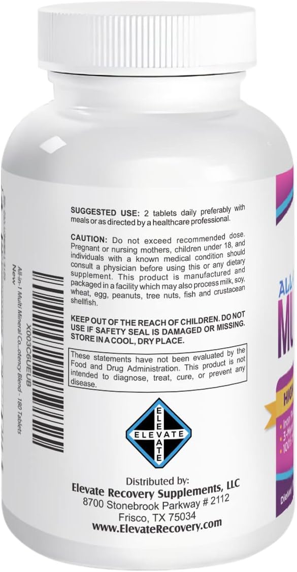 3-Month Multimineral Supplement Iron Free (All-in-1 Formula) Multi Mineral Complex - Trace Minerals - Mineral Supplements - High Potency Multiminerals - 180 Tablets