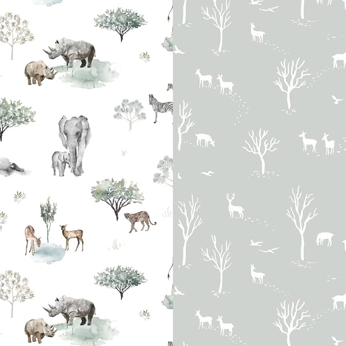 Stretch Ultra Soft Fitted Bassinet Sheet Set 2 Pack, Universal Fit for Bassinets Baby Cradle Moses Basket Oval Rectangle Mattress Safe and Snug, Pretty African Savannah Animals Pattern