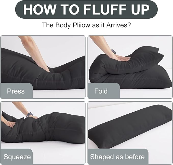 DOWNCOOL Large Body Pillow Insert- Breathable Full Body Pillow for Side Sleeper - Soft Long Bed Pillow for Adults - 20 x 54 inch (Black)