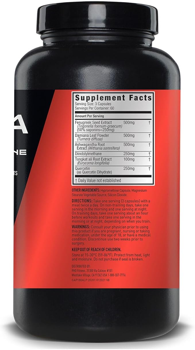 Alpha JYM Testosterone Support | Male Vitality, Hormone Optimization, Ashwagandha, Fenugreek, Eurycoma, Damiana, Quercetin, DIM | JYM Supplemental Science | 180 Vegetarian Capsules