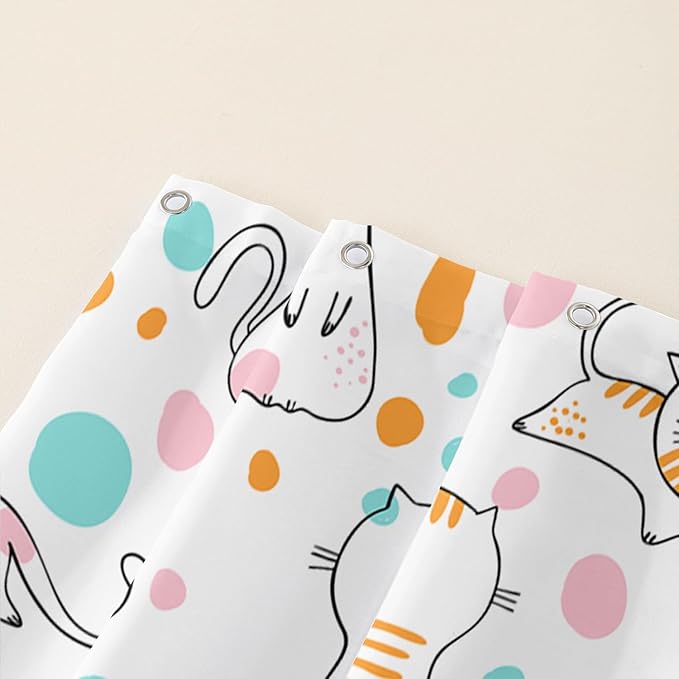 AILONEN Cat Shower Curtain,Cute Cat Bath Curtain,Pet Cat Kitten Bathroom Curtain Decor,Cartoon Animal Polyester Waterproof 72" W*96" H Shower Curtain for Boys Girls (12 Hooks)