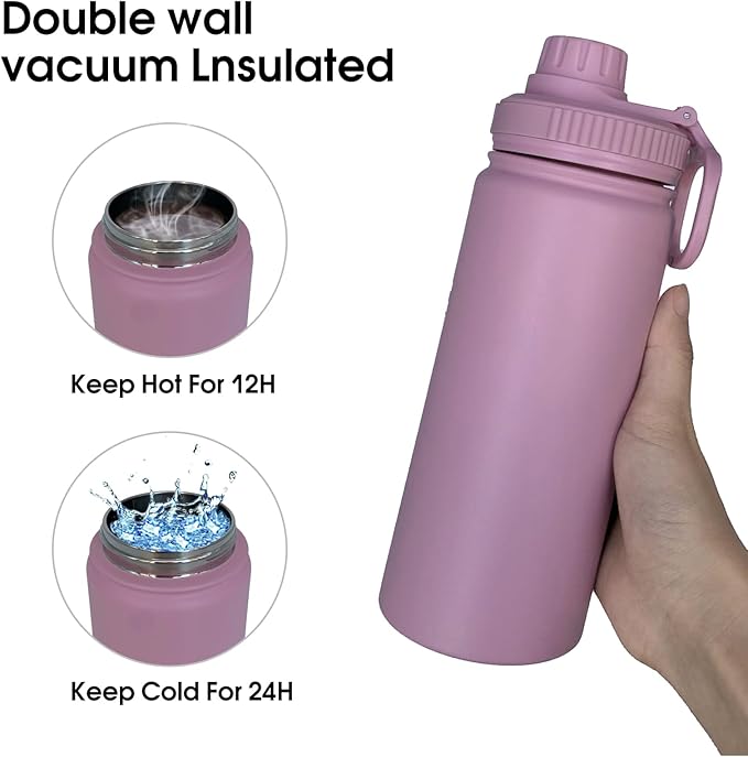 18oz Insulated Water Bottle ,Stainless Steel Sports Water Cup Flask with 2 Lids, Wide Mouth Travel Thermal Mug,Outdoor Sports Bottle(Jelly Purple)
