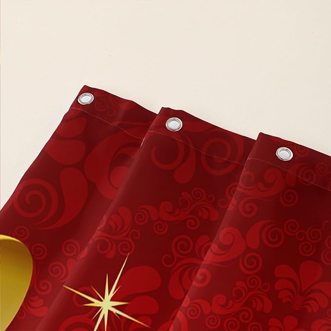 AILONEN Red and Gold Shower Curtain,Red Rose Hearts Printed Bath Curtain,Romantic Luxury Rose Flower Waterproof Curtain for Bathroom Decor 72" W x 78" H