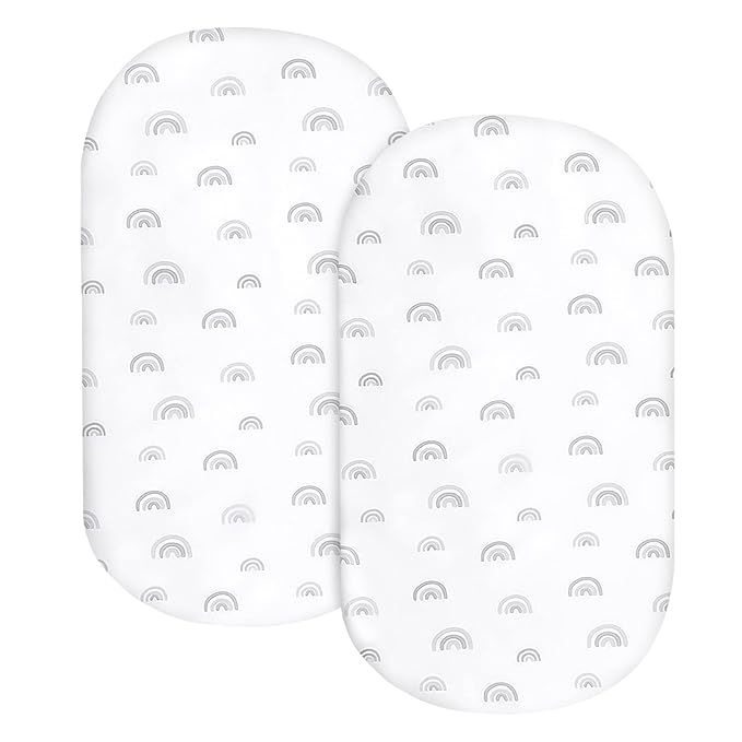 Bassinet Sheet Set 2 Pack Fitted Universal Microfiber Soft Cradle Sheets for Hourglass Rectangle and Oval Bassinet Mattress, Rainbow Bassinet Sheets for Girls and Boys