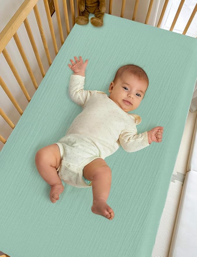 Light Green Bassinet Mattress Sheets, Muslin Bassinet Sheet 32"x16" for Rectangle, Oval, Hourglass Bassinet Mattress, Moses Basket Sheets (46B-07)