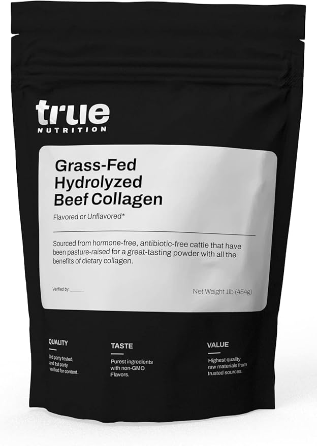 True Nutrition - Hydrolyzed Collagen Powder from Grass Fed Beef - Paleo Friendly, Gluten Free, Soy Free, Dairy Free, Non-GMO, Grass Fed Collagen Peptides Powder - Unflavored - 1LB