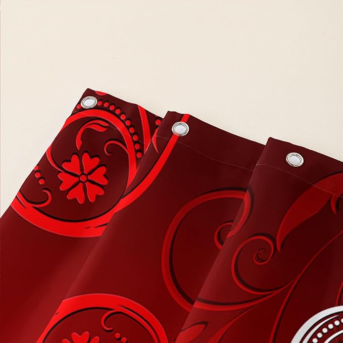 AILONEN Heart Love Shower Curtain for Bathroom, Red and White Floral Hearts Print Bath Curtain,Minimalism Hearts Decoration Shower Curtain Waterproof with 12 Plastic Hooks, 72" W*78" H