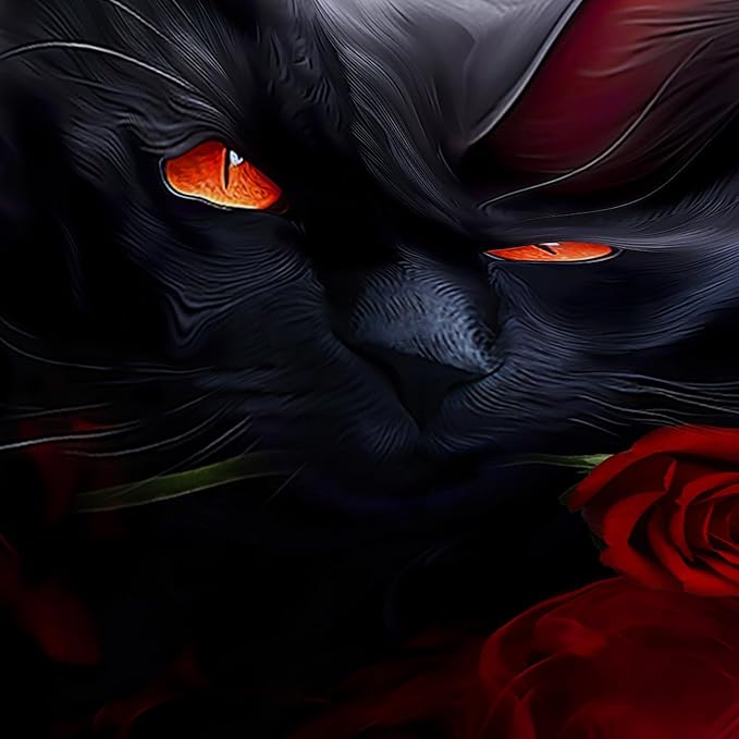 AILONEN 3D Black Cat Shower Curtain,Cat with Red Rose Polyester Cloth Bath Curtain Set for Kids Boys,Fog with Flowers Waterproof Shower Curtain for Bathroom, 72" W*84" H Black