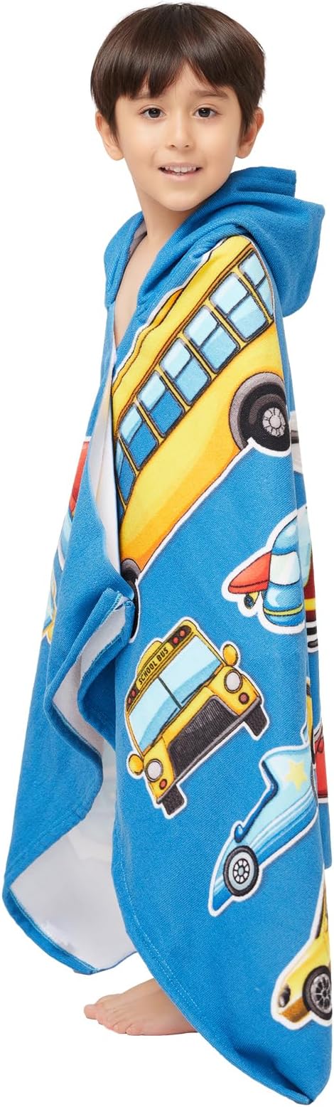 Hooded Towel for Toddlers 2-10 Years Boys Girls Kids Bath Pool Beach Towel Wrap Soft Absorbent Beach Poncho(Cars)