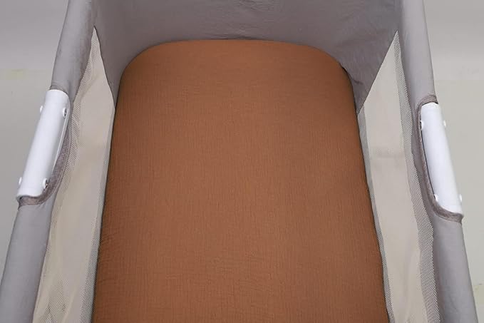 Muslin Bassinet Sheets Compatible with Fisher-Price Portable Bassinet On-The-Go, 2 Pack 100% Cotton 30" x 28" Bassinet Sheets, Natural and Rainbow