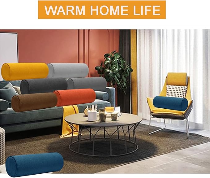 Cylinder Round Memory Foam Support Pillows 17.8X6 Cervical Neck Roll Pillow with Pillowcase Soft, Comfortable and Breathable for Sleeping, Chair, Car, Sofa,Travel OrangeRed
