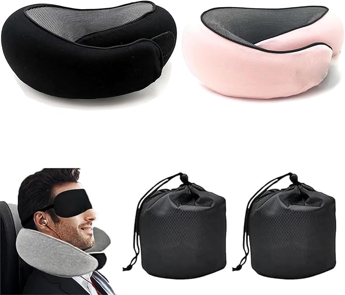 Wander Plus Travel Pillow,Wander Plus Neck Pillow,Memory Foam Travel Pillow 2024 New Travel Pillow Suitable for Airplanes,Offices and Cars 2PC(Pink+Black)