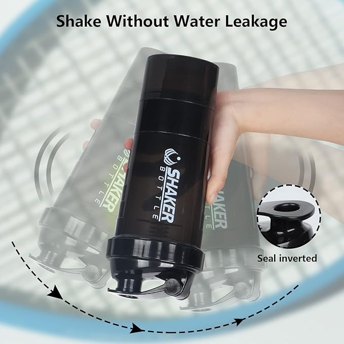 Shaker Bottle 16OZ Protein Shaker Bottles with Mix Ball Portable Sports Water Bottle Leak Proof GYM Cup for Protein Mixes with Powder Storage & Pill Organizer, Idea for Pre Workout,BPA Free(black)
