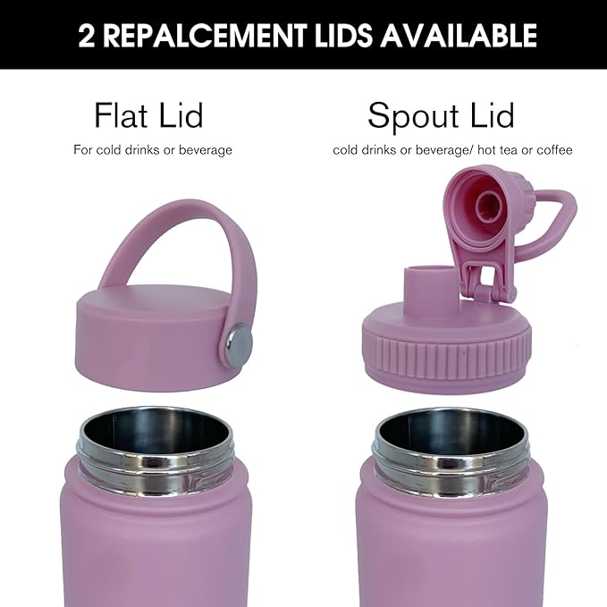 18oz Insulated Water Bottle ,Stainless Steel Sports Water Cup Flask with 2 Lids, Wide Mouth Travel Thermal Mug,Outdoor Sports Bottle(Jelly Purple)