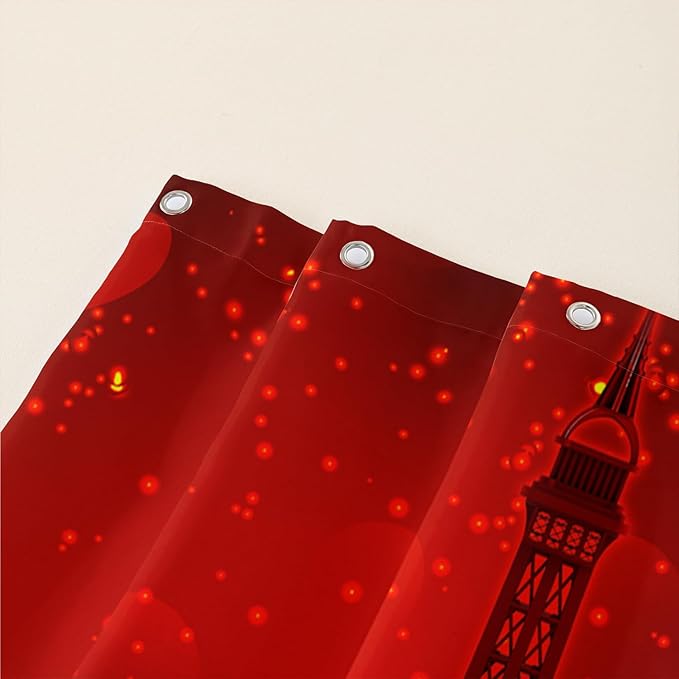 AILONEN Red Rose Shower Curtain for Bathroom, Romantic Eiffel Tower Love Hearts Printed Bathroom Curtain,72" W*96" H Polyester Waterproof Bath Curtain with 12 Hooks