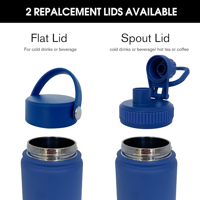 18oz Insulated Water Bottle ,Stainless Steel Sports Water Cup Flask with 2 Lids, Wide Mouth Travel Thermal Mug,Outdoor Sports Bottle(Dark Blue)