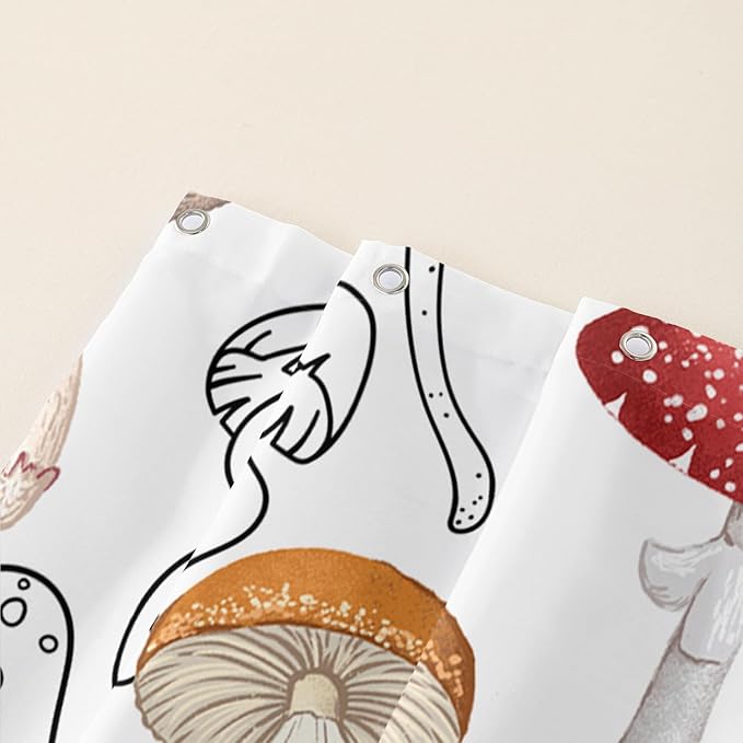 AILONEN Cartoon Mushroom Shower Curtain,Modern Shabby Chic Plants Fungus Themed Waterproof Bath Curtain,Minimalist Curtain for Bathroom Decor, 36" W x 72" H