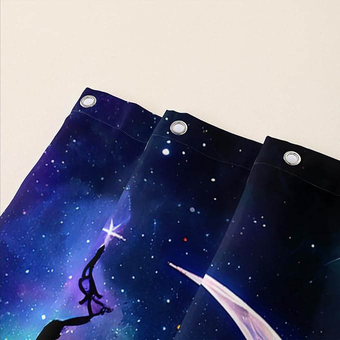 AILONEN Mermaid Shower Curtain, Galaxy Shine Mermaid Theme Shower Curtain Set,Dream Nebula and Moon Waterproof Shower Curtains for Girls Teens Kids,36" W*72" H