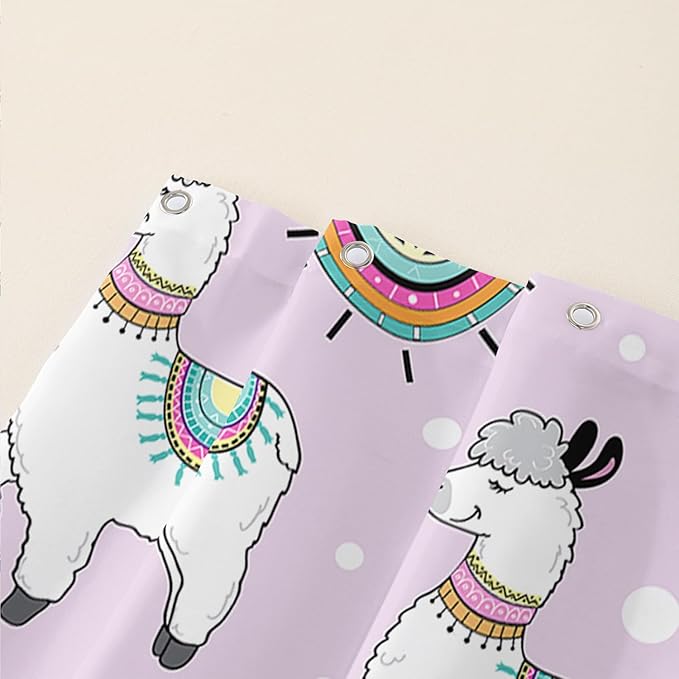 AILONEN Cool Llama Shower Curtain,Purple Desert Cactus Llama Bath Curtain,Polyester Water for Bathroom with 12 Plastic Hooks,72" W*72" H Purple