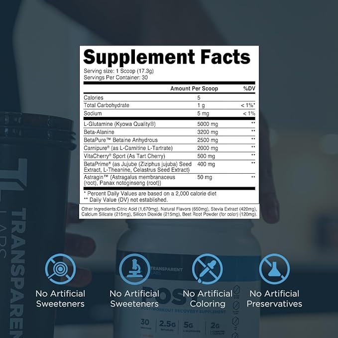 Transparent Labs Post - Post-Workout Recovery Muscle Builder with L-Glutamine, Beta-Alanine and BetaPure Betaine Anhydrous for Muscle Recovery and Muscle Building - 30 Servings, Strawberry Lemonade