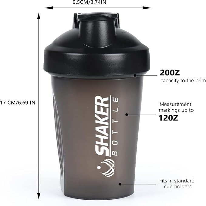 Shaker Bottle, 400ml Small Protein Shaker Cup with Mixing Ball for Smooth blending, Leak-Proof GYM Workout Water Bottles for protein Shake,Bpa Free (13oz / Black)