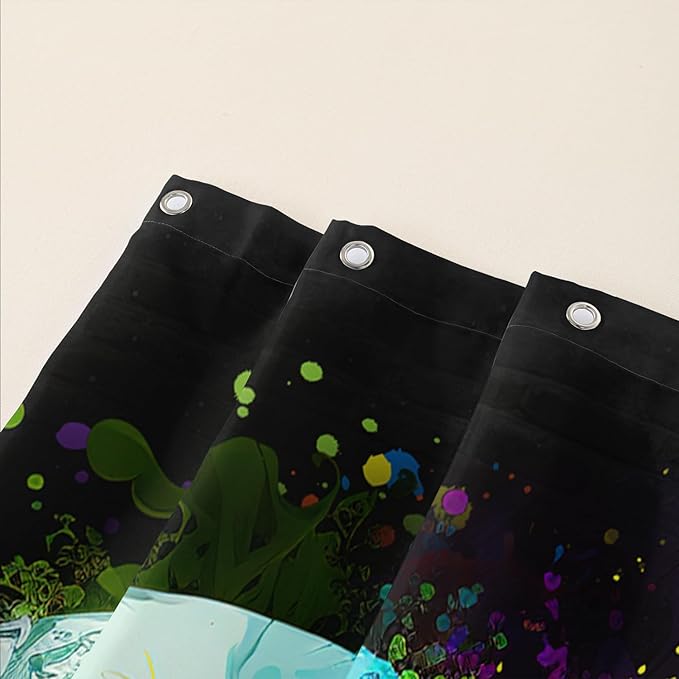 AILONEN Sugar Skull Shower Curtain for Bathroom,Watercolor Skull Bath Curtain Decoration,Minimalism Tie Dye Skeleton Print Waterproof Black Curtain with 12 Plastic Hooks, 60" W*72" H