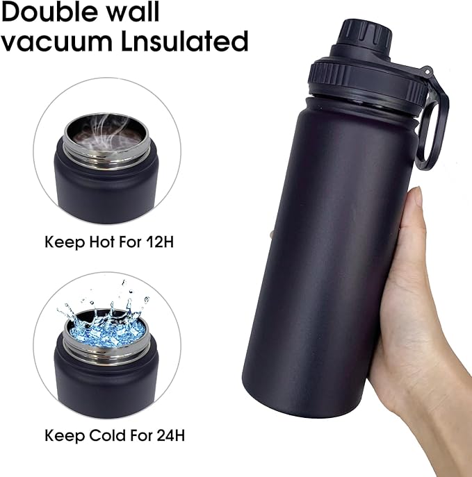 18oz Insulated Water Bottle ,Stainless Steel Sports Water Cup Flask with 2 Lids, Wide Mouth Travel Thermal Mug,Outdoor Sports Bottle(Blue Black)
