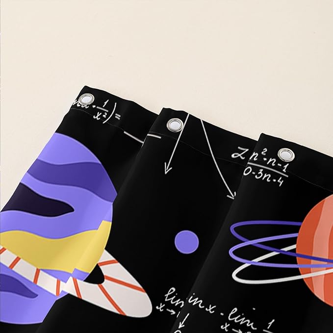 AILONEN Solar System Shower Curtain,Math Galaxy Purple Planet Bath Curtain for Bathroom Decor,Cartoon Planet Polyester Waterproof with 12 Plastic Hooks 72" W*96" H