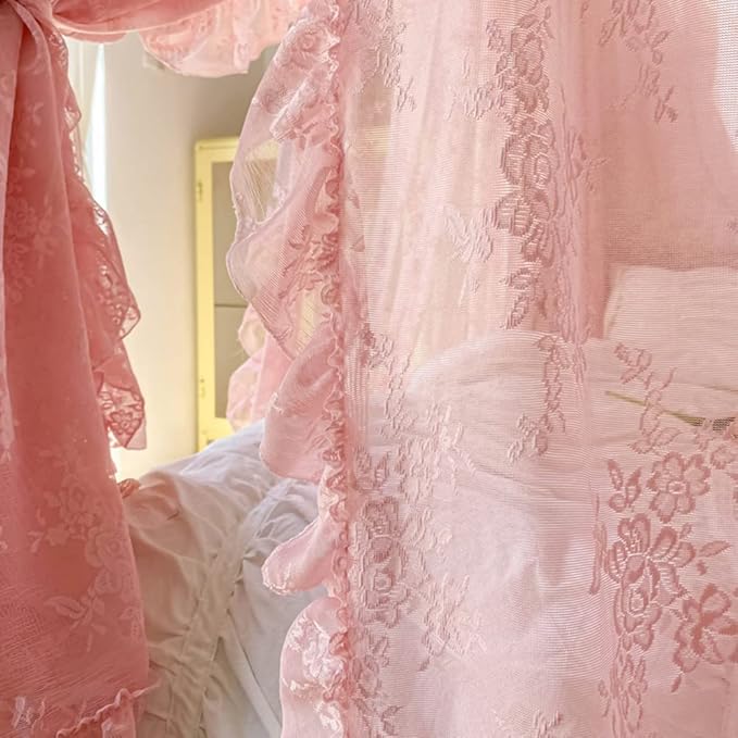 Mengersi Canopy Bed Curtains with Tie Backs,Princess Bed Canopy Curtains Bed Drapes Sheer Curtains for Bedroom Decor(Twin,Pink