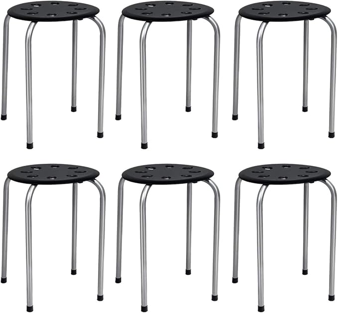 Hysache Plastic Stackable Stools Set of 6, 17.5inch Multipurpose Stool Chairs w/Metal Frame, X-Shape Connection, Non-Slip Feet, Backless Nesting Stool for Garden, Living Room, Home (Gray) HW64245
