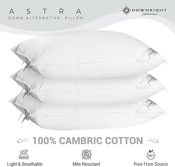 Downright 233 Thread Count 36 oz Astra Down-Like Pillow, 20" x 30", Queen 20 x 30