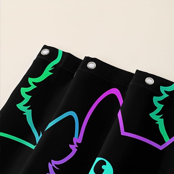 AILONEN Cute Cat Shower Curtain for Bathroom,Gradient Line Kawaii Kitten Bath Curtain for Kids Boys Girls,Color Cartoon Animal Polyester Waterproof with 12 Plastic Hooks 72" W*78" H