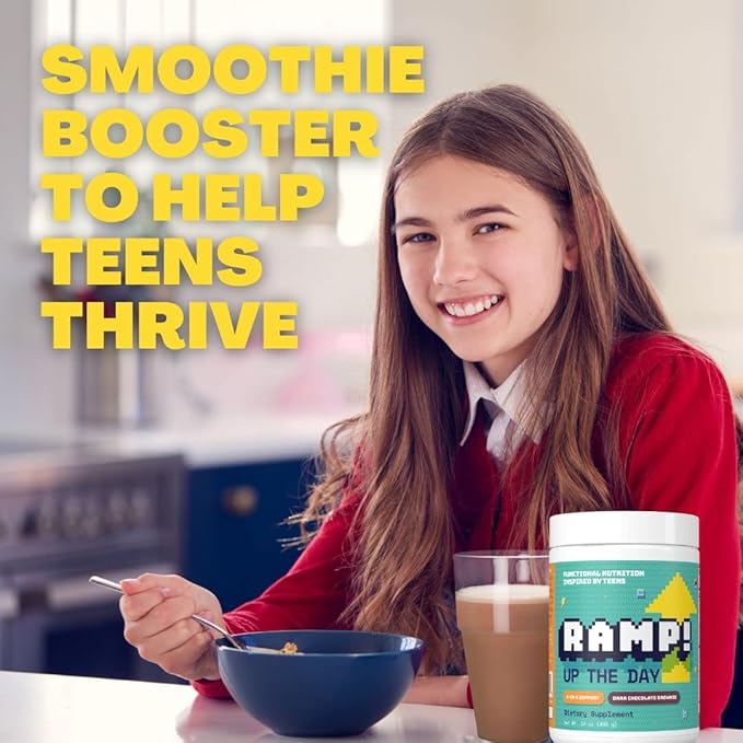 Up The Day | Rich Chocolate Brownie Smoothie-Booster for Ages 10+ | Protein, Fiber, Vitamins for Tweens & Teens | Functional Nutrition to Support Attention, Focus, Mood and Energy | 14oz Tub