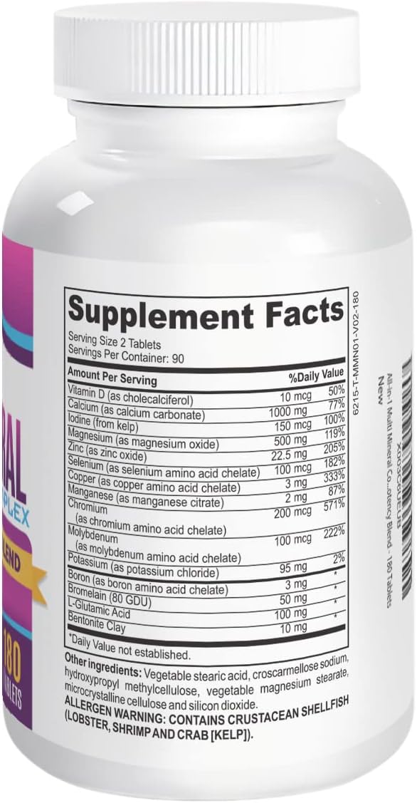 3-Month Multimineral Supplement Iron Free (All-in-1 Formula) Multi Mineral Complex - Trace Minerals - Mineral Supplements - High Potency Multiminerals - 180 Tablets