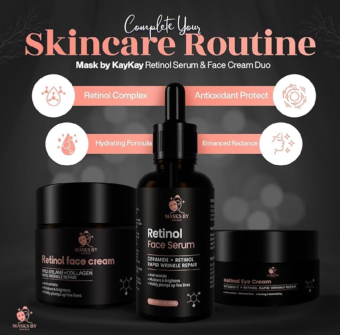 Retinol 3-Piece Set: Face Cream, Moisturizer, and Firming Serum for Women - Skin Care Exfoliant