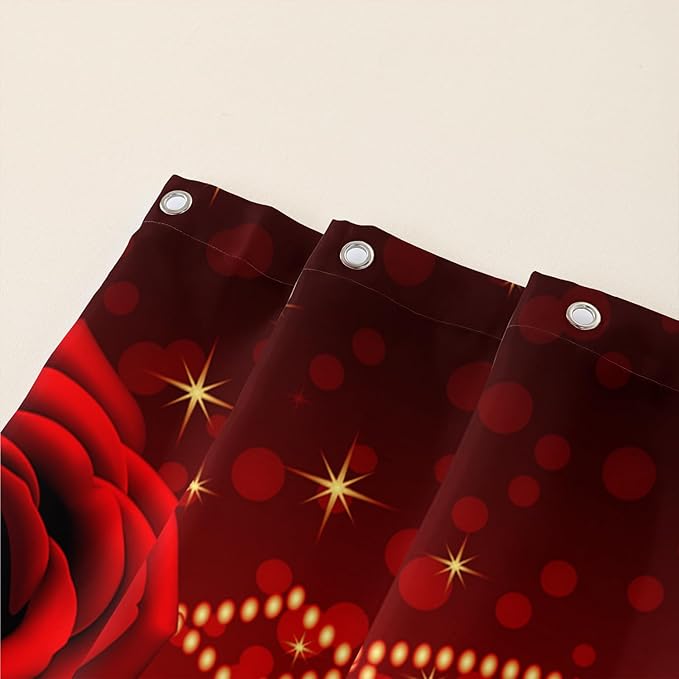 AILONEN Red Hearts Rose Shower Curtain for Bathroom Decor, Romantic Flower Bathroom Curtain 48" W*72" H,Valentine Bath Curtain Polyester Waterproof Shower Curtain with 12 Hooks