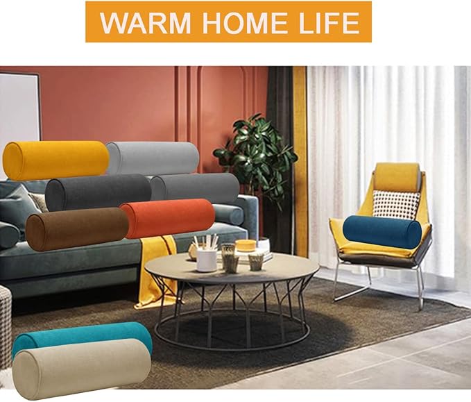 Cylinder Round Memory Foam Support Pillows 17.8X6 Cervical Neck Roll Pillow with Pillowcase Soft, Comfortable and Breathable for Sleeping, Chair, Car, Sofa,Travel Light Coffee