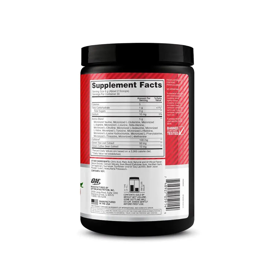 Optimum Nutrition Amino Energy - Pre Workout with Green Tea, BCAA, Amino Acids, Keto Friendly, Green Coffee Extract, Energy Powder - Juicy Strawberry Burst, 30 Servings